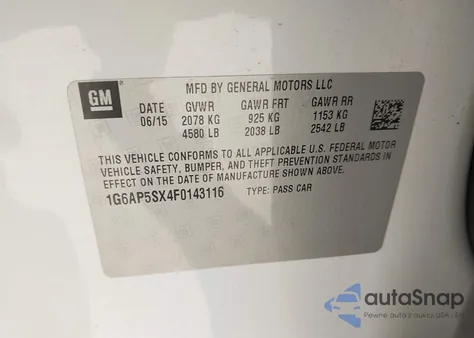 2015 Cadillac Cts Standard from USA, damaged, VIN 1G6AP5SX4F0143116